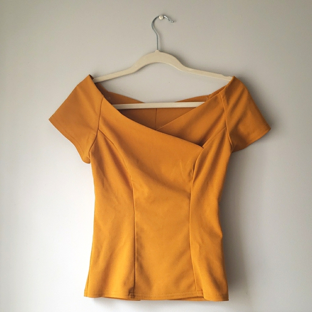 1950s inspired Mustard color Top